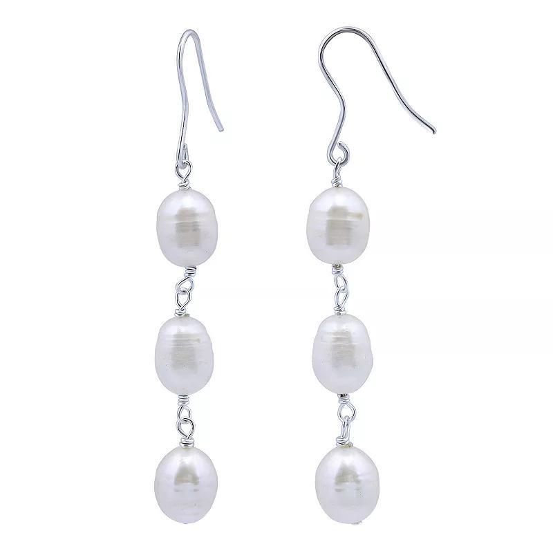 Aleure Precioso Sterling Silver Triple Freshwater Cultured Pearl Linear Drop Earrings, Womens, White Product Image