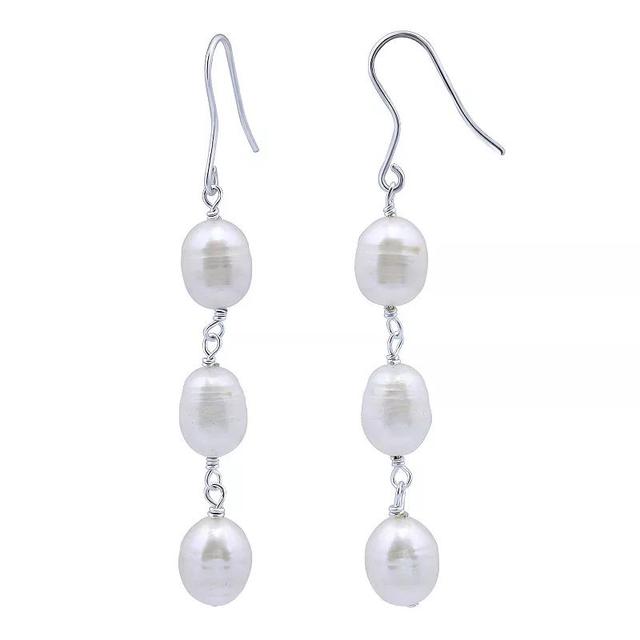 Aleure Precioso Sterling Silver Triple Freshwater Cultured Pearl Linear Drop Earrings, Womens, White Product Image