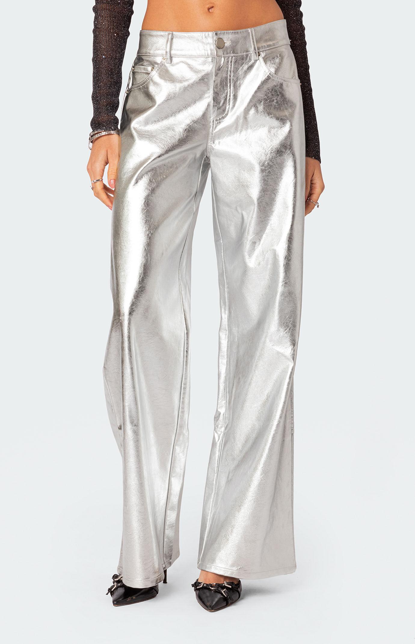 Edikted Women's Kim Metallic Faux Leather Pants Product Image