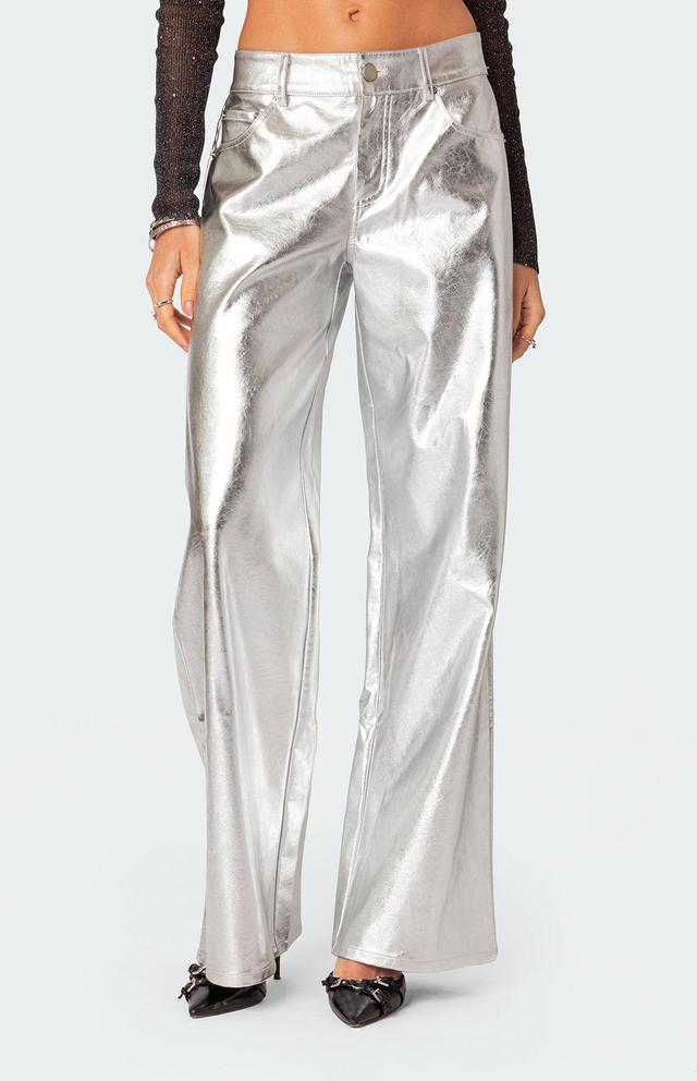 Edikted Women's Kim Metallic Faux Leather Pants Product Image