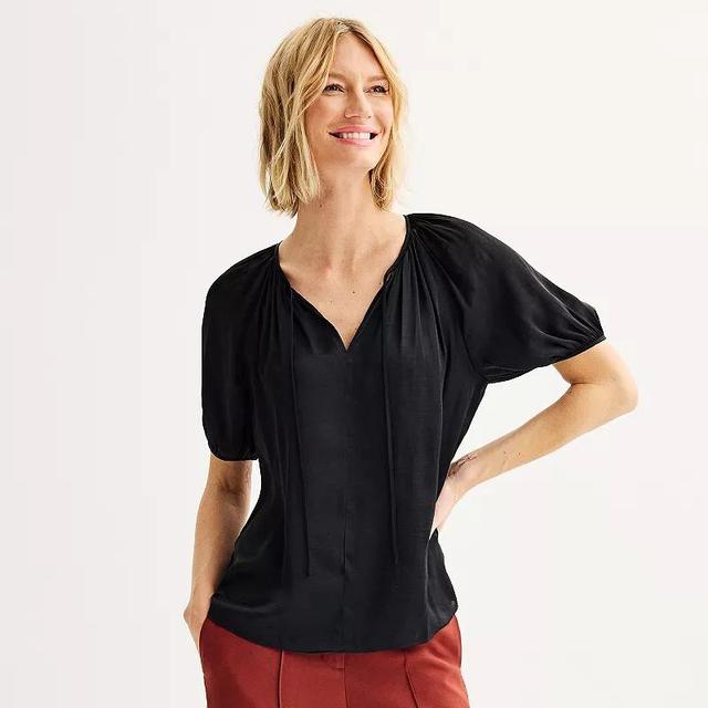 Womens Nine West Tie V-Neck Puff Sleeve Blouse Product Image