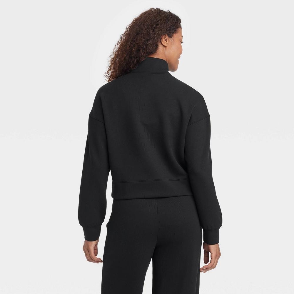 Women's Airy Sleek Ribbed 1/2 Zip Pullover Sweatshirt - All In Motion™ Black S Product Image