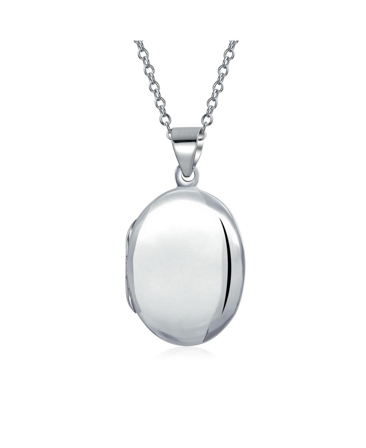 Bling Jewelry Medium Simple Dome Oval Photo Lockets For Women Hold Pictures Silver Locket Necklace Pendant 1.25 Inch Product Image