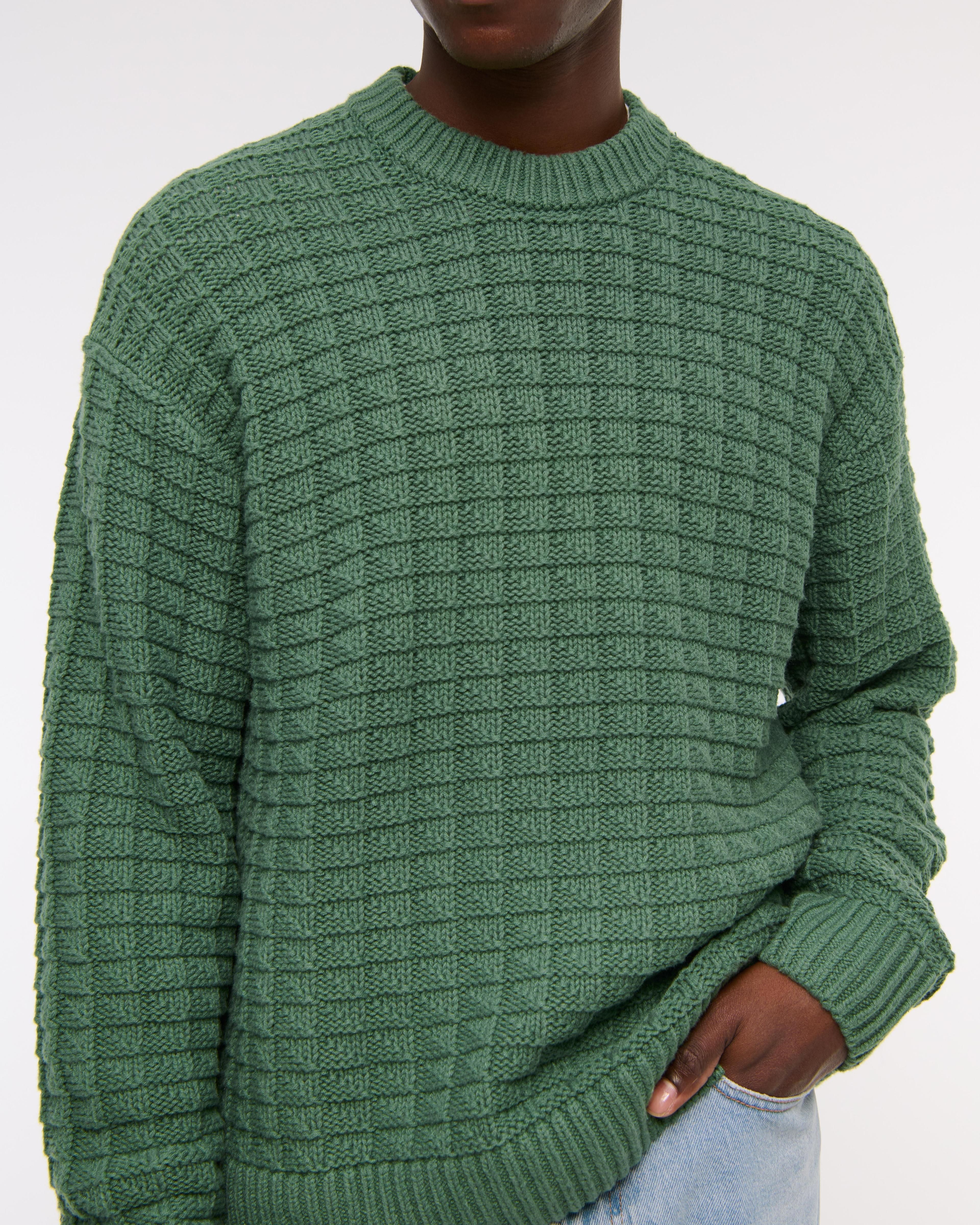 Oversized Checkered Stitch Crew Sweater Product Image