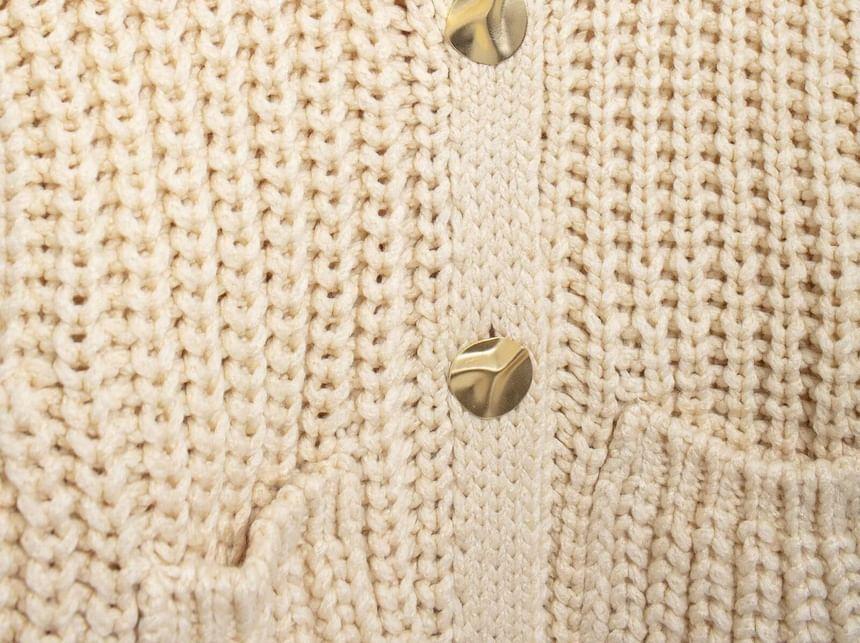 Plain Pocket Detail Chunky Knit Cardigan Product Image