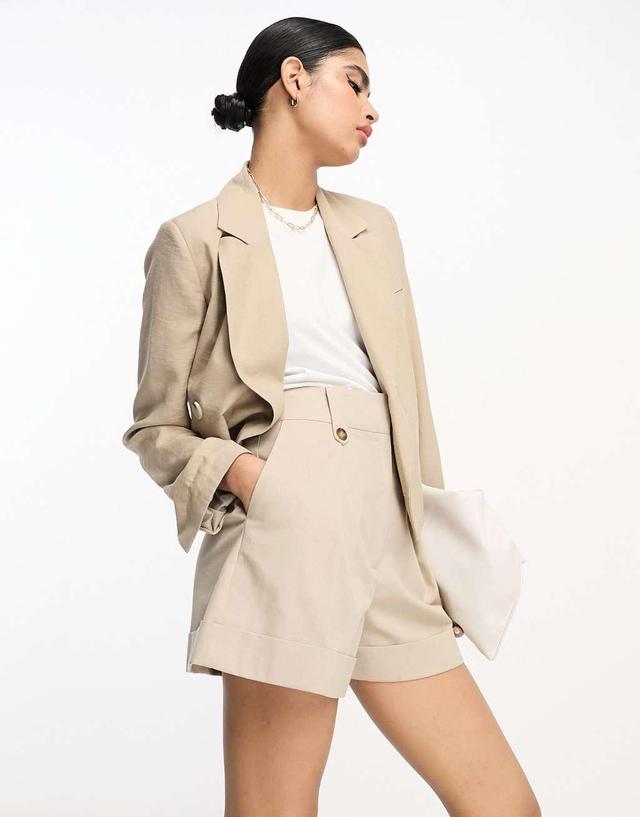 ASOS DESIGN mom short with waist tabs with linen in neutral Product Image