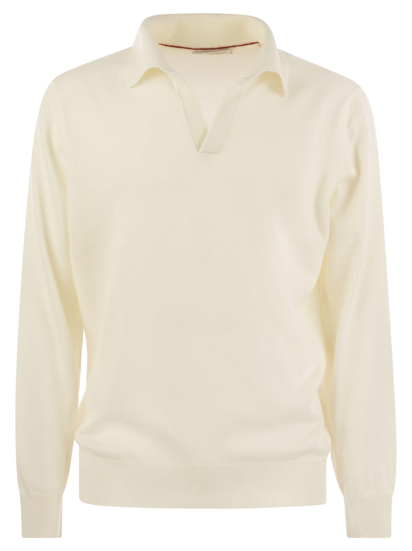 BRUNELLO CUCINELLI Cashmere Polo Neck Sweater In Cream Product Image