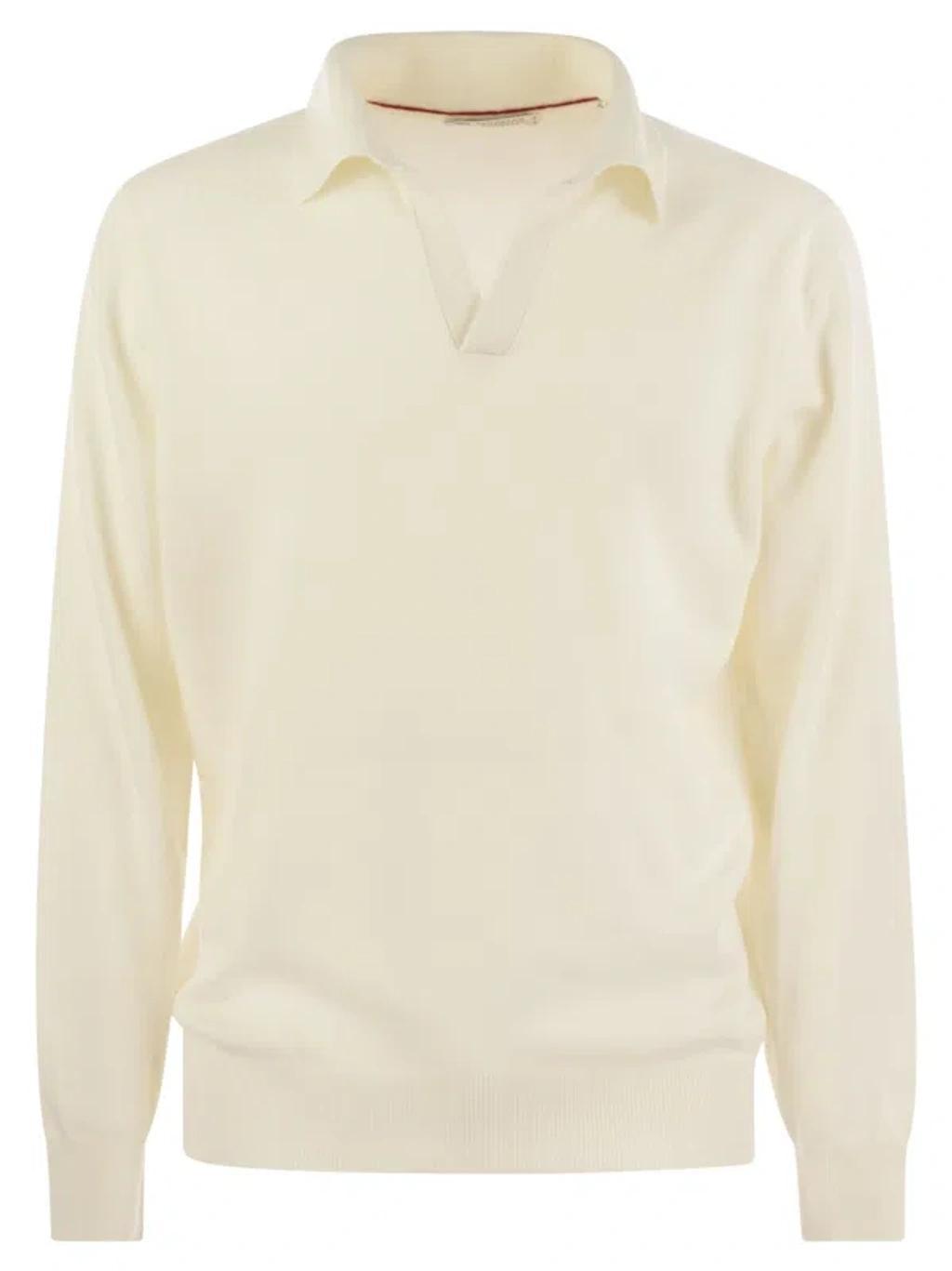 BRUNELLO CUCINELLI Cashmere Polo Neck Sweater In Cream Product Image