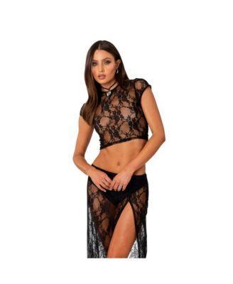 EDIKTED Aura Sheer Lace Open Back Crop Top Product Image