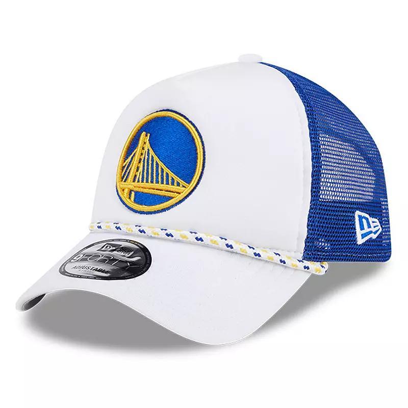 Mens New Era /Royal Golden State Warriors Court Sport Foam A-Frame 9FORTY Adjustable Trucker Hat Product Image