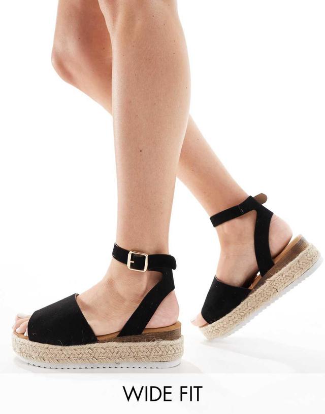 Truffle Collection Wide Fit flatform espadrilles in black Product Image