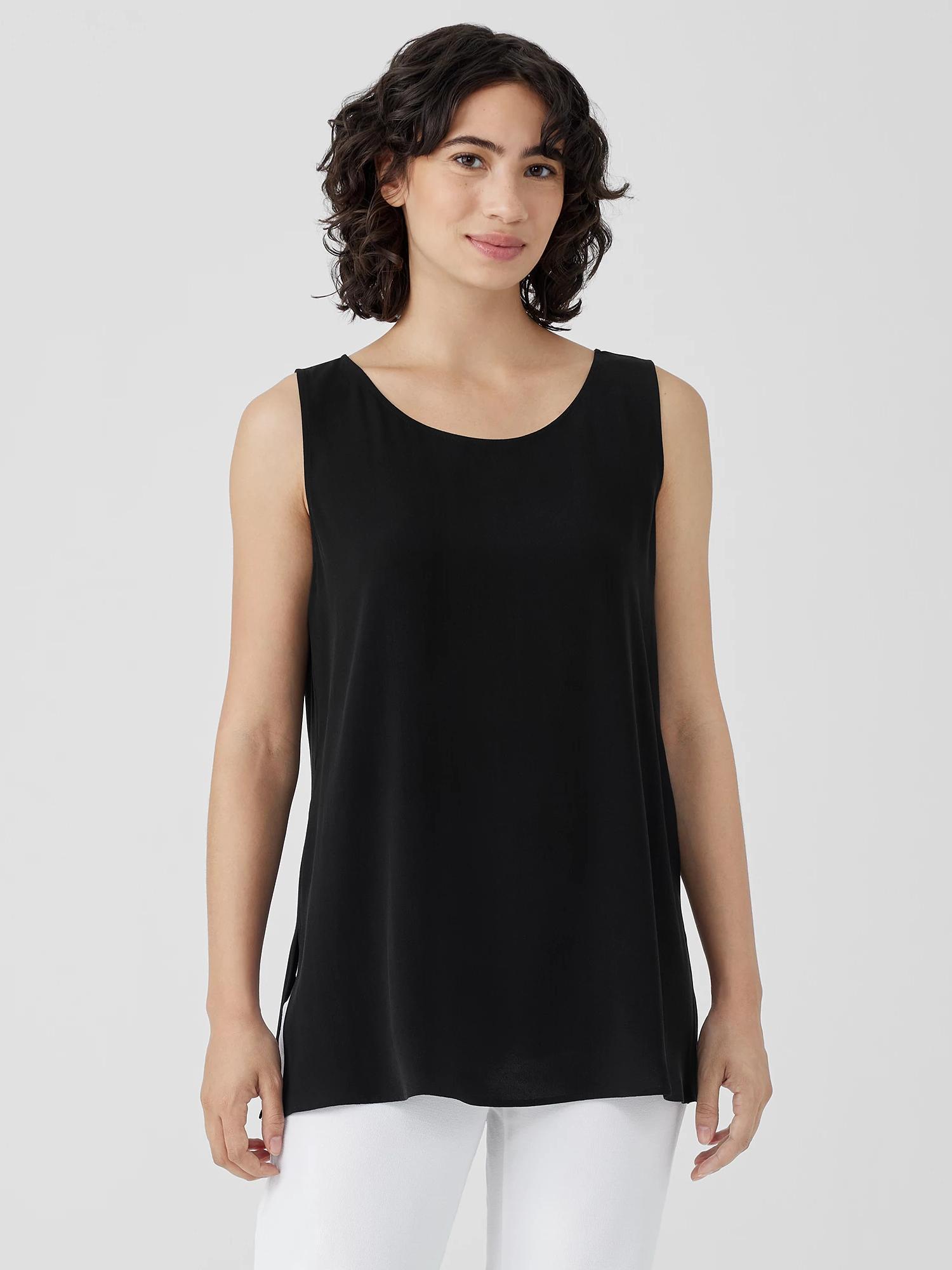 EILEEN FISHER Silk Georgette Crepe Ballet Neck Tankfemale Product Image