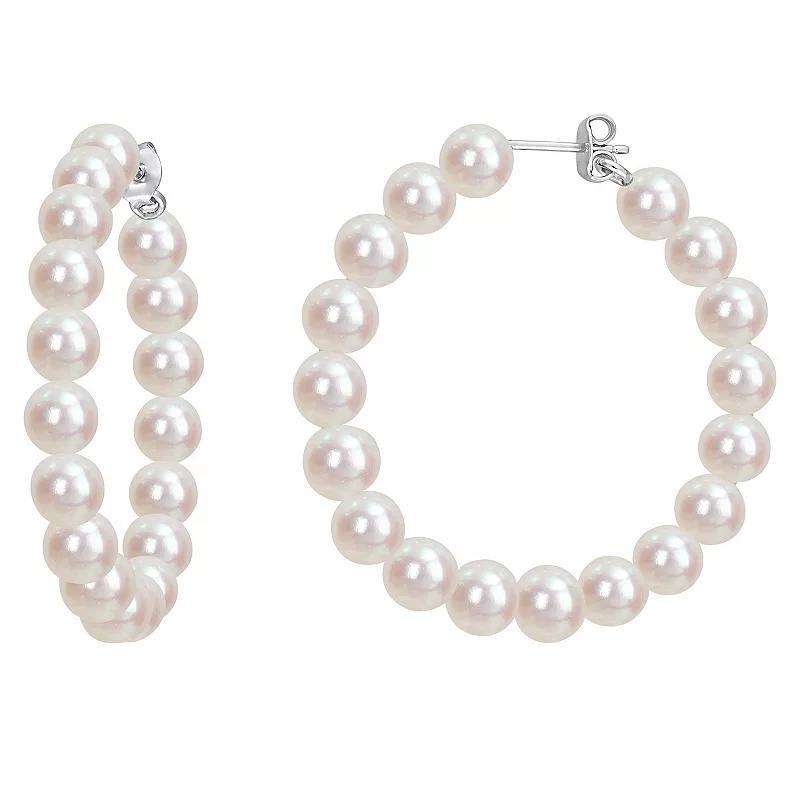 Stella Grace Sterling Silver Freshwater Cultured Pearl Hoop Earrings, Womens Product Image