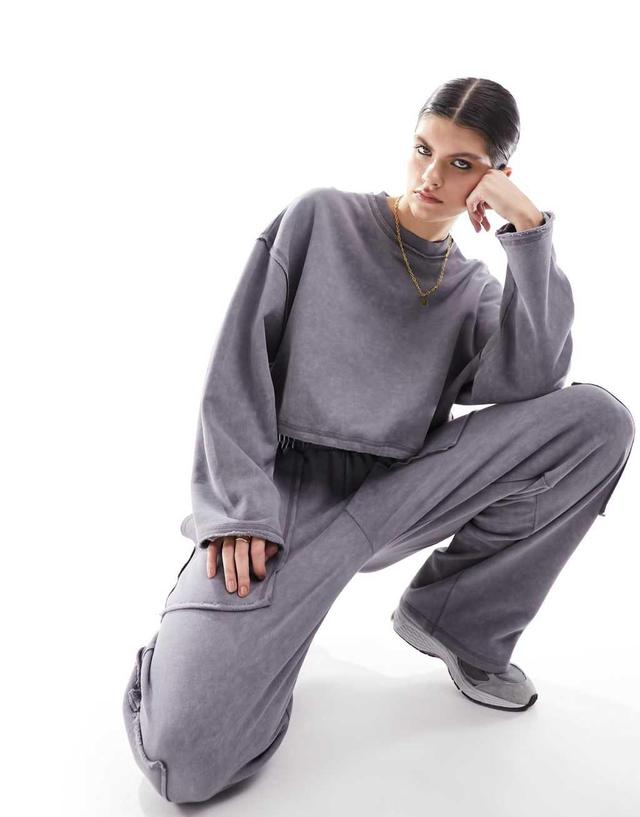 ASOS DESIGN utility sweatshirt in charcoal wash - part of a set Product Image