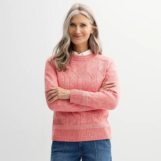 Womens Croft & Barrow Saddle Sleeve Cable Knit Pullover Sweater Light Gray Fox Grey Product Image