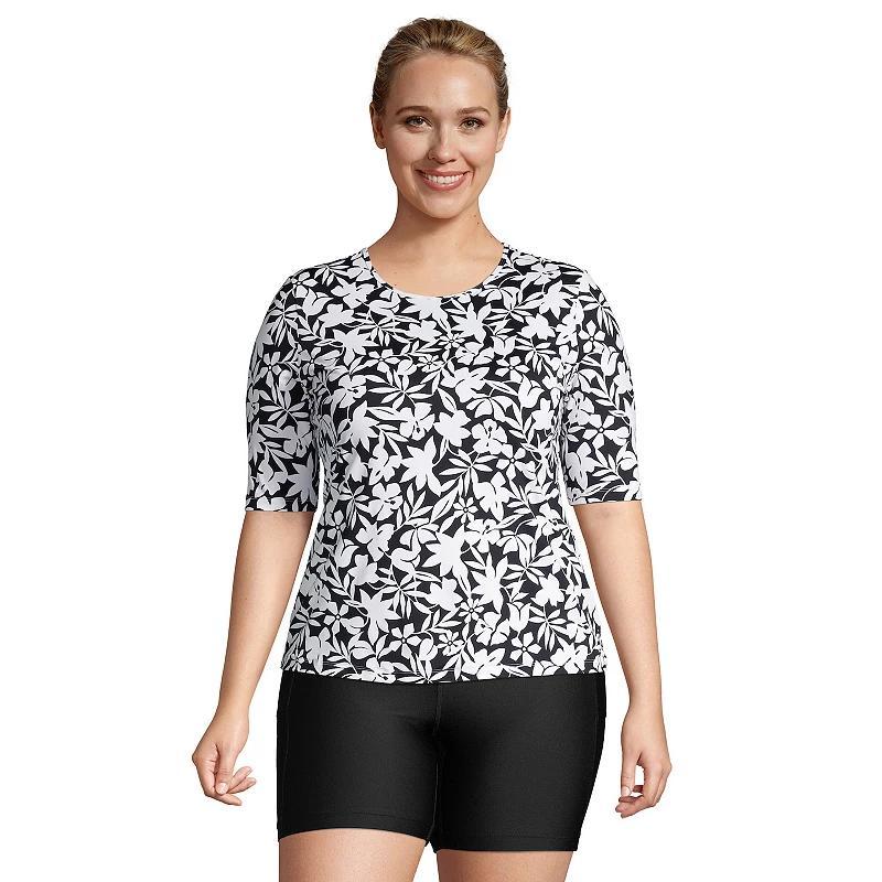 Womens Lands End UPF 50 Elbow-Sleeve Rash Guard Swim Tee Product Image