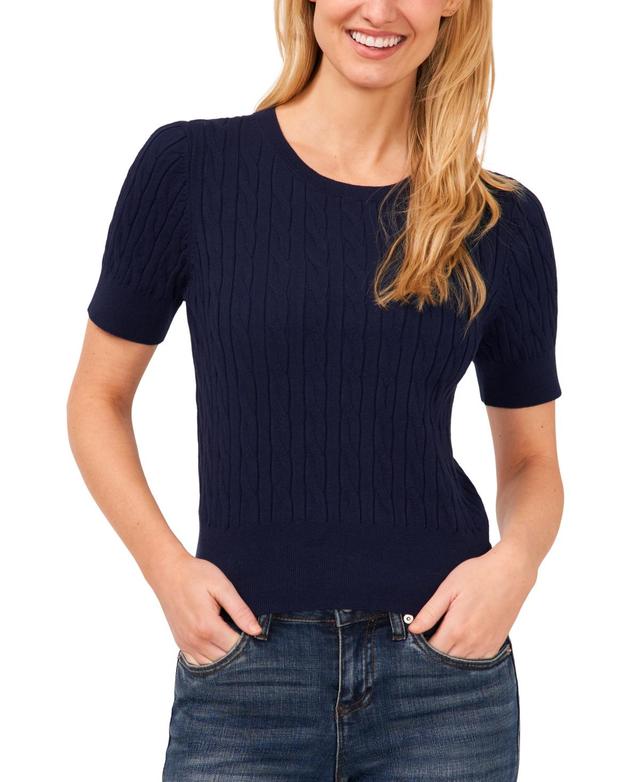 Women's Cotton Cable-Knit Short-Sleeve Sweater Product Image