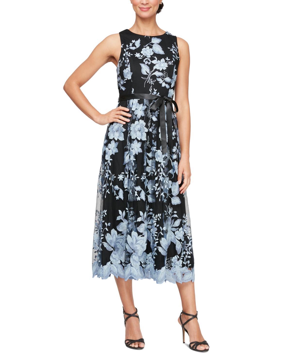 Alex & Eve Embroidered Sleeveless Midi Dress in Black Rose at Nordstrom, Size 2 Product Image