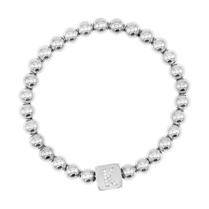 Adornia Silver Tone Cubic Zirconia Initial Cube Stretch Bracelet, Womens Silver Tone K Product Image