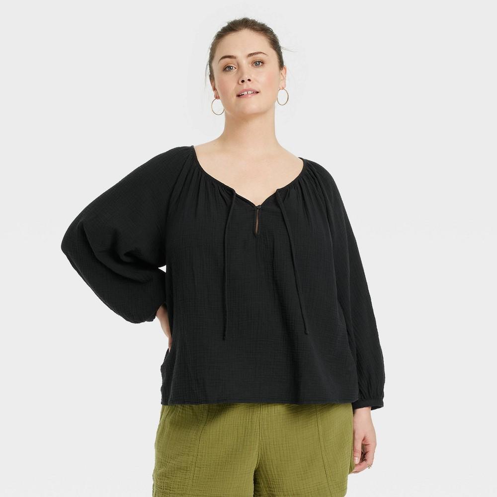 Womens Balloon Long Sleeve Everyday Blouse - Universal Thread Black XXL Product Image