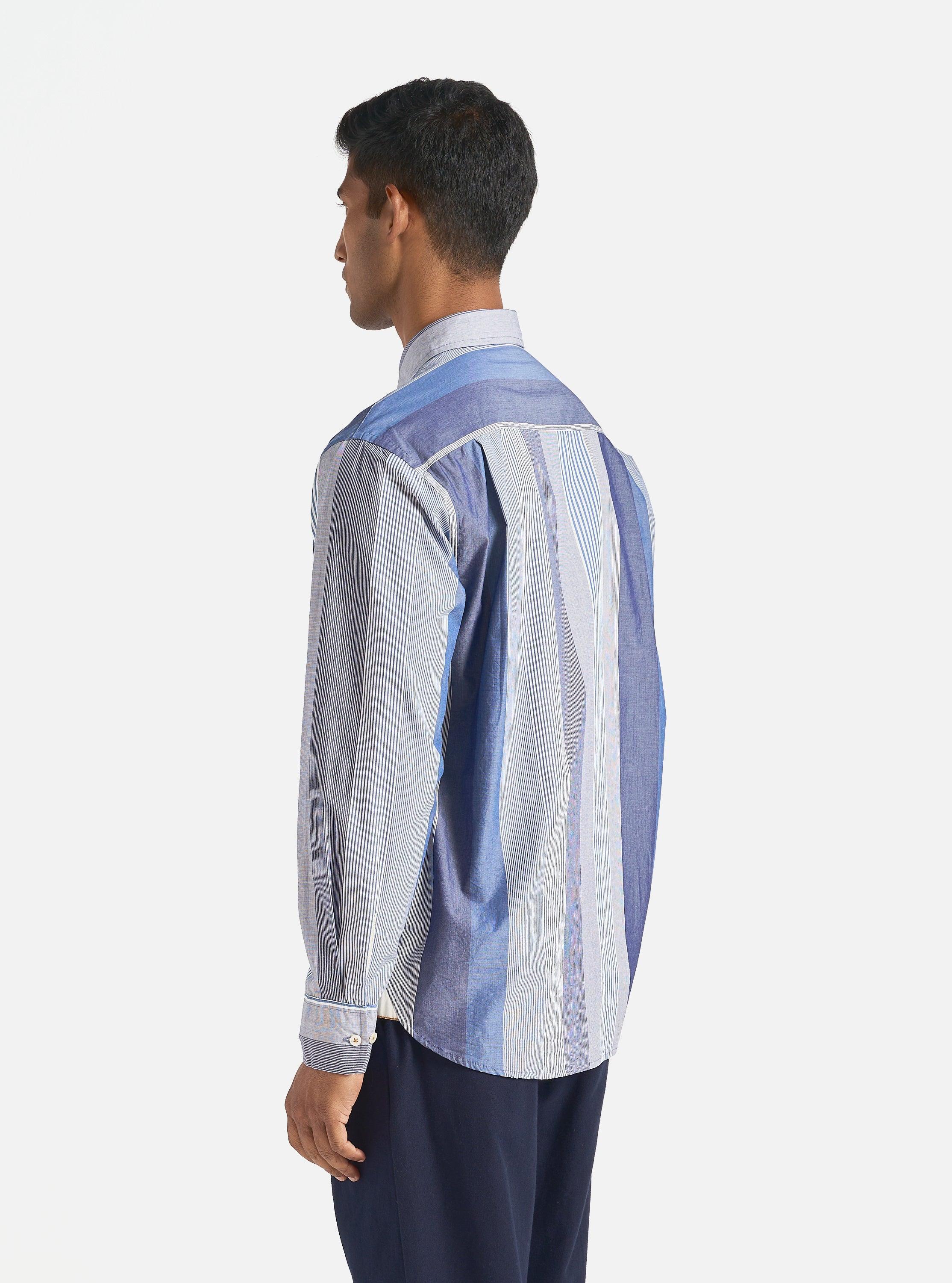 Universal Works Square Pocket Shirt in Blue Multi Stripe Cotton Product Image