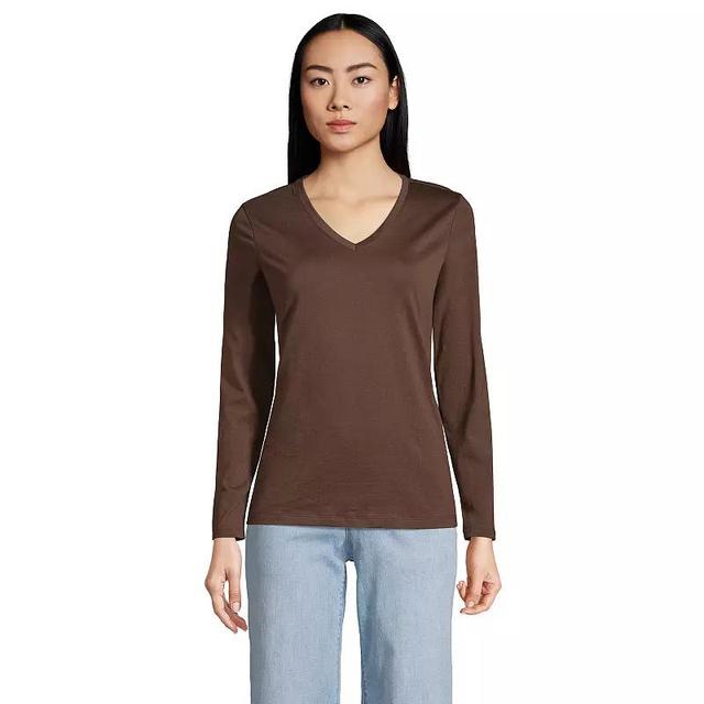 Petite Lands End Supima Cotton Relaxed V-Neck Tee, Womens Rich Brown Product Image