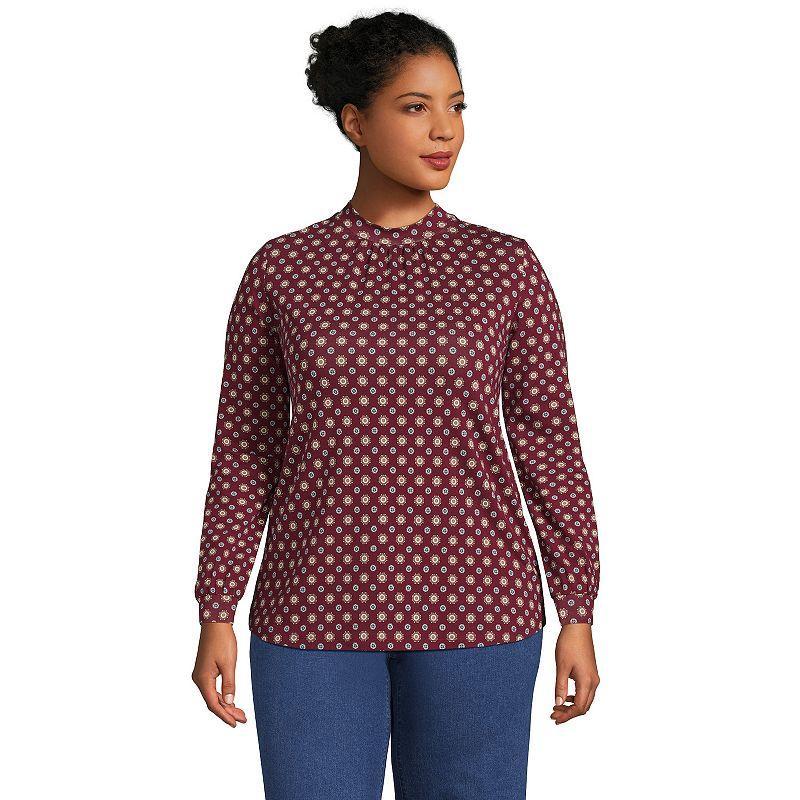 Lands End Womens Plus Size Jersey Long Sleeve Gathered Mock Neck Tee Product Image