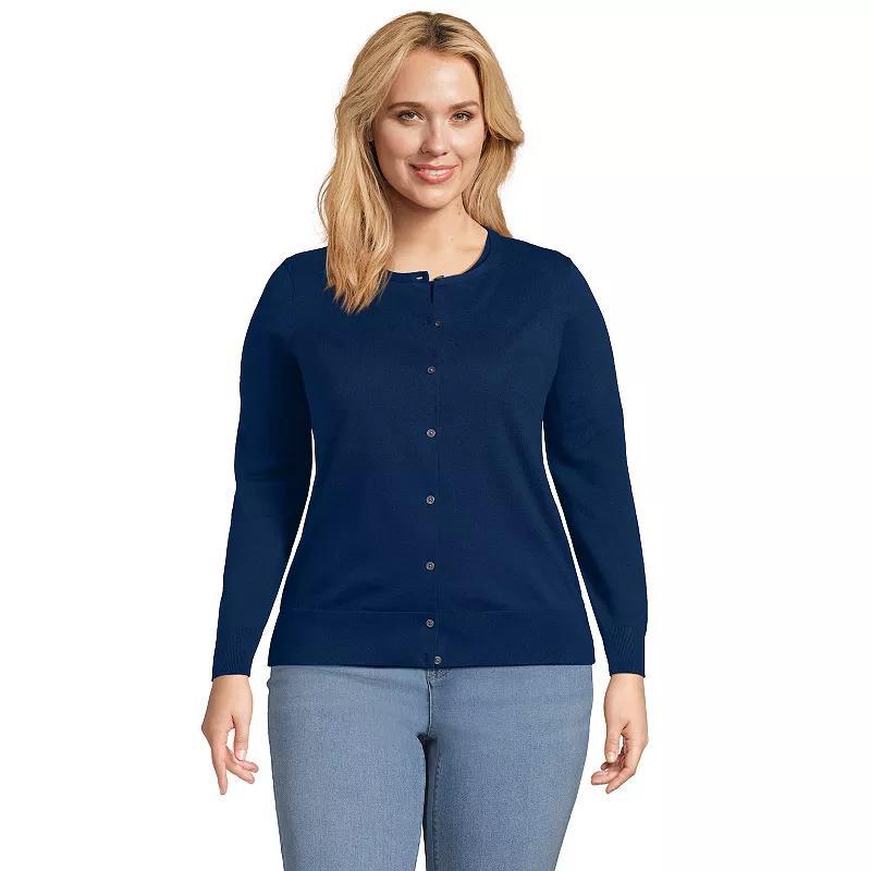 Plus Size Lands End Fine Gauge Cotton Cardigan Sweater, Womens Product Image