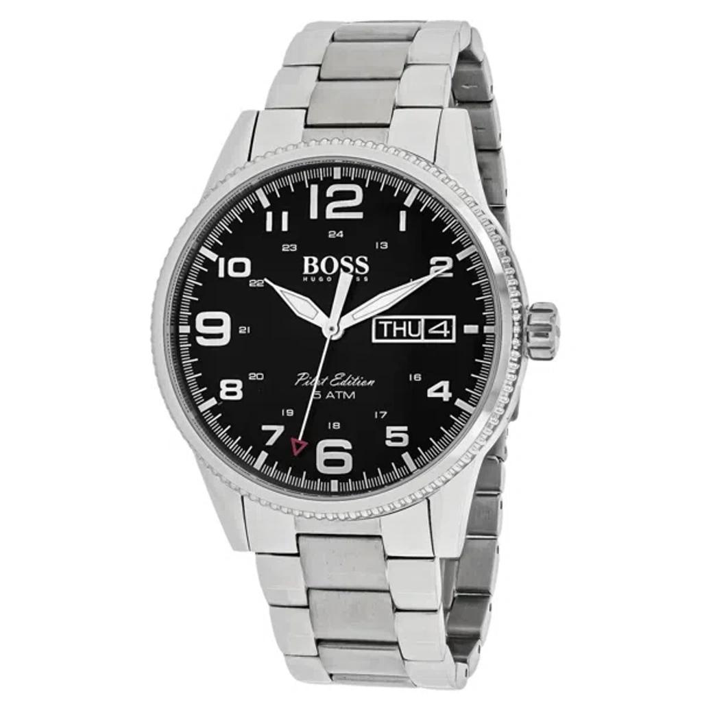 Men's Pilot Black Dial Watch In Silver Product Image