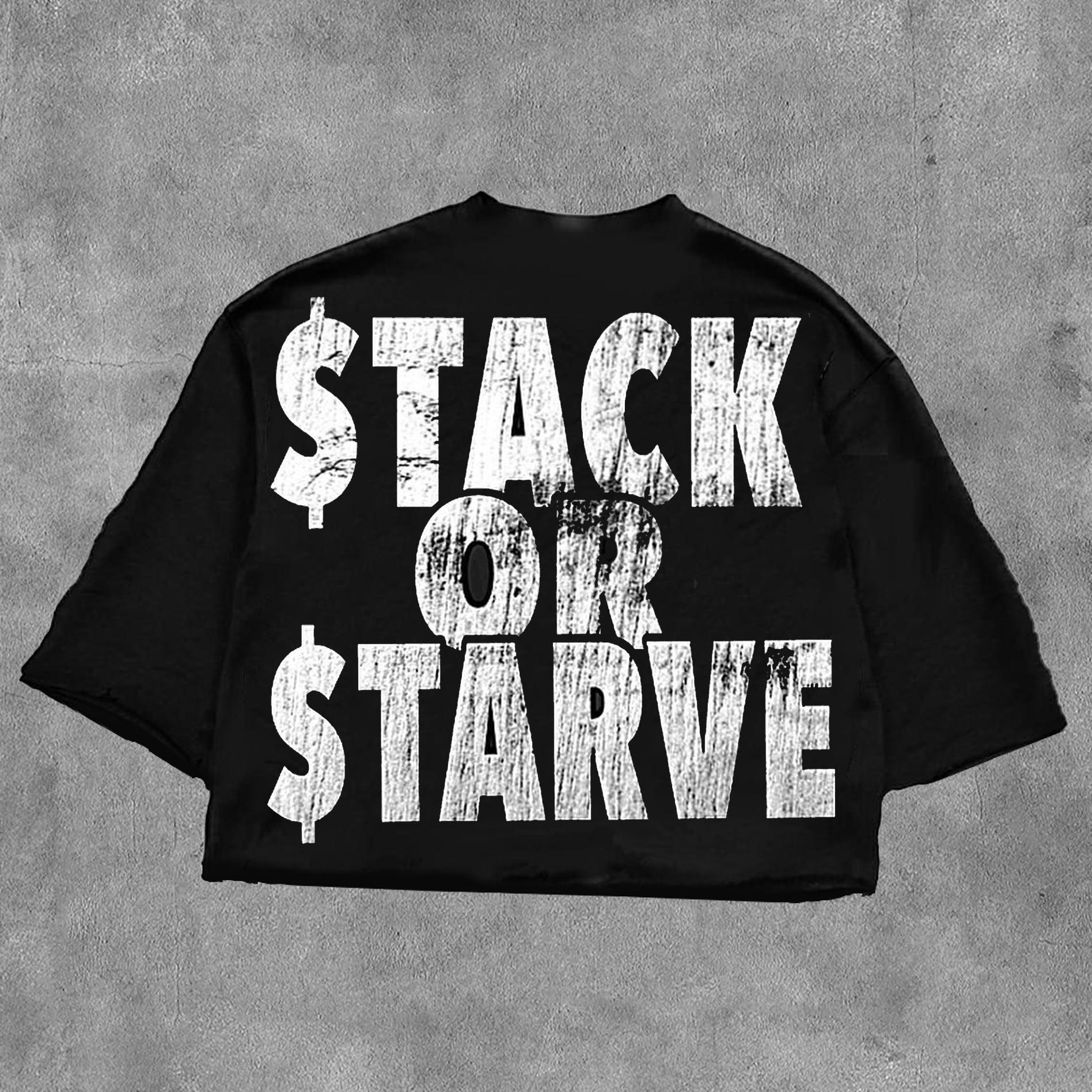 Stack Or Starve Graphics Cotton Cropped T-Shirts Product Image