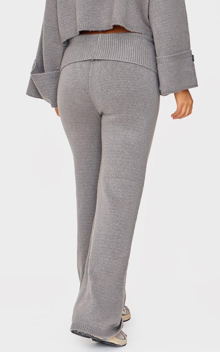 Petite Ash Grey Knitted Fold Over Flare Pants Product Image