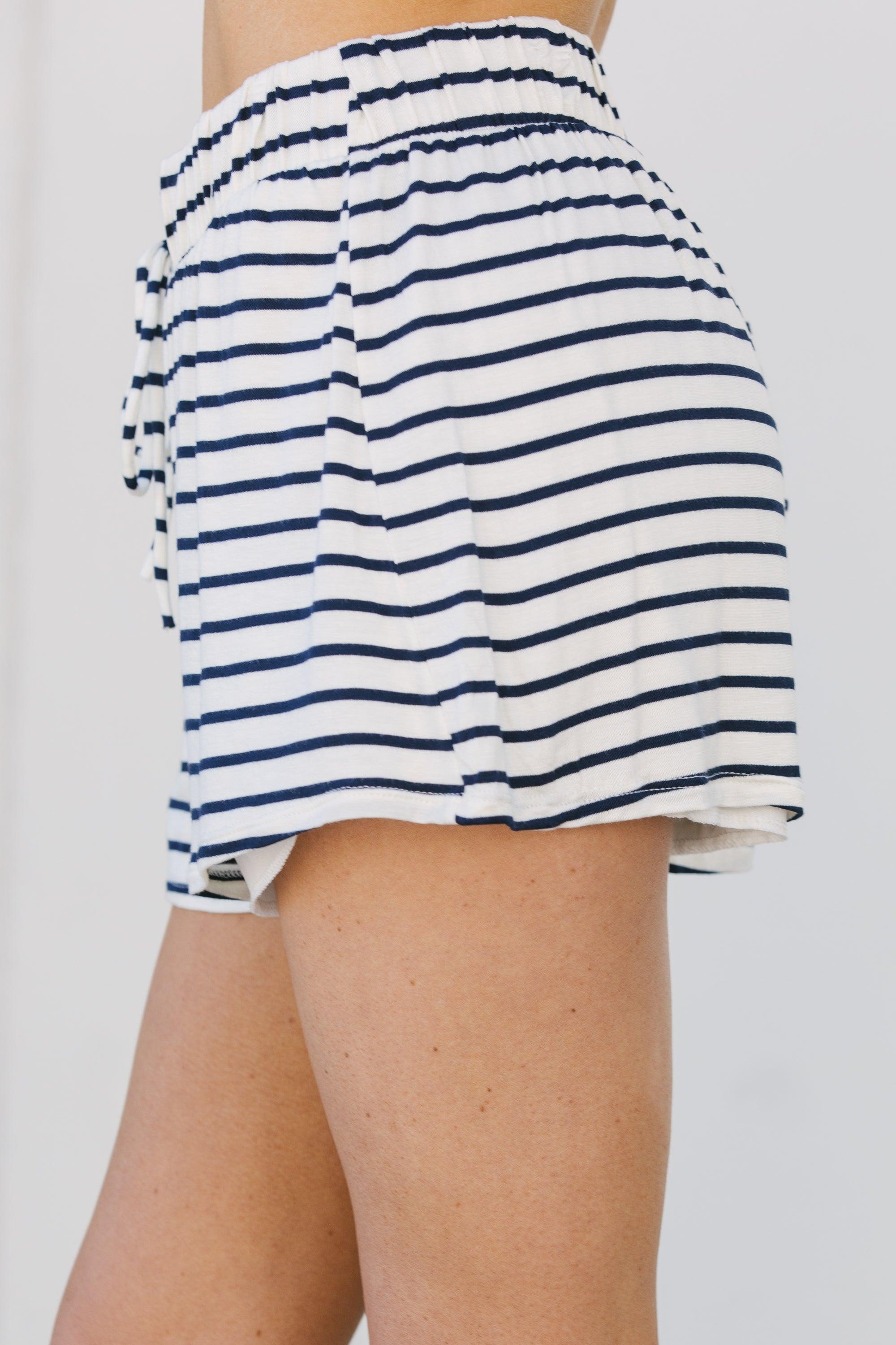 To Be Free Navy Blue Striped Shorts Female Product Image