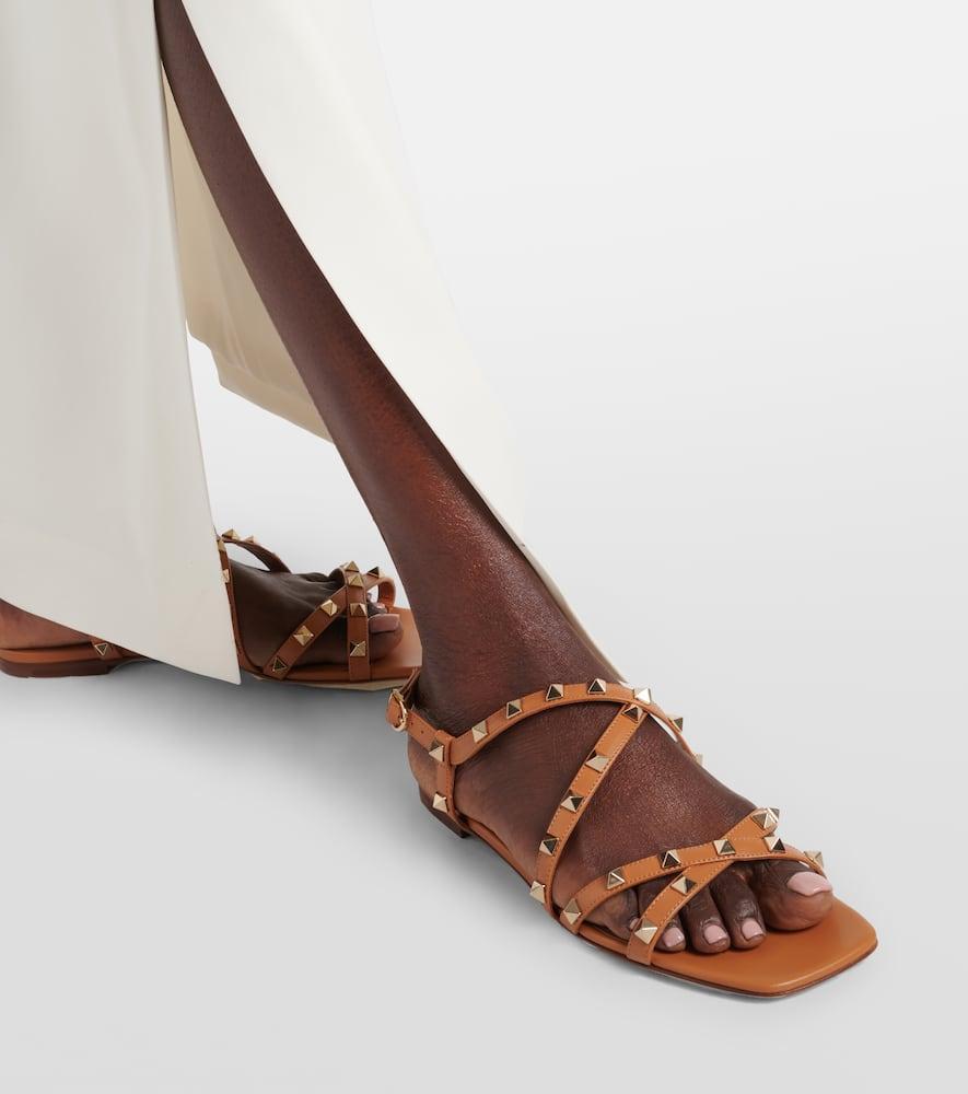 VALENTINO GARAVANI Rockstud Leather Sandal In Beige Product Image