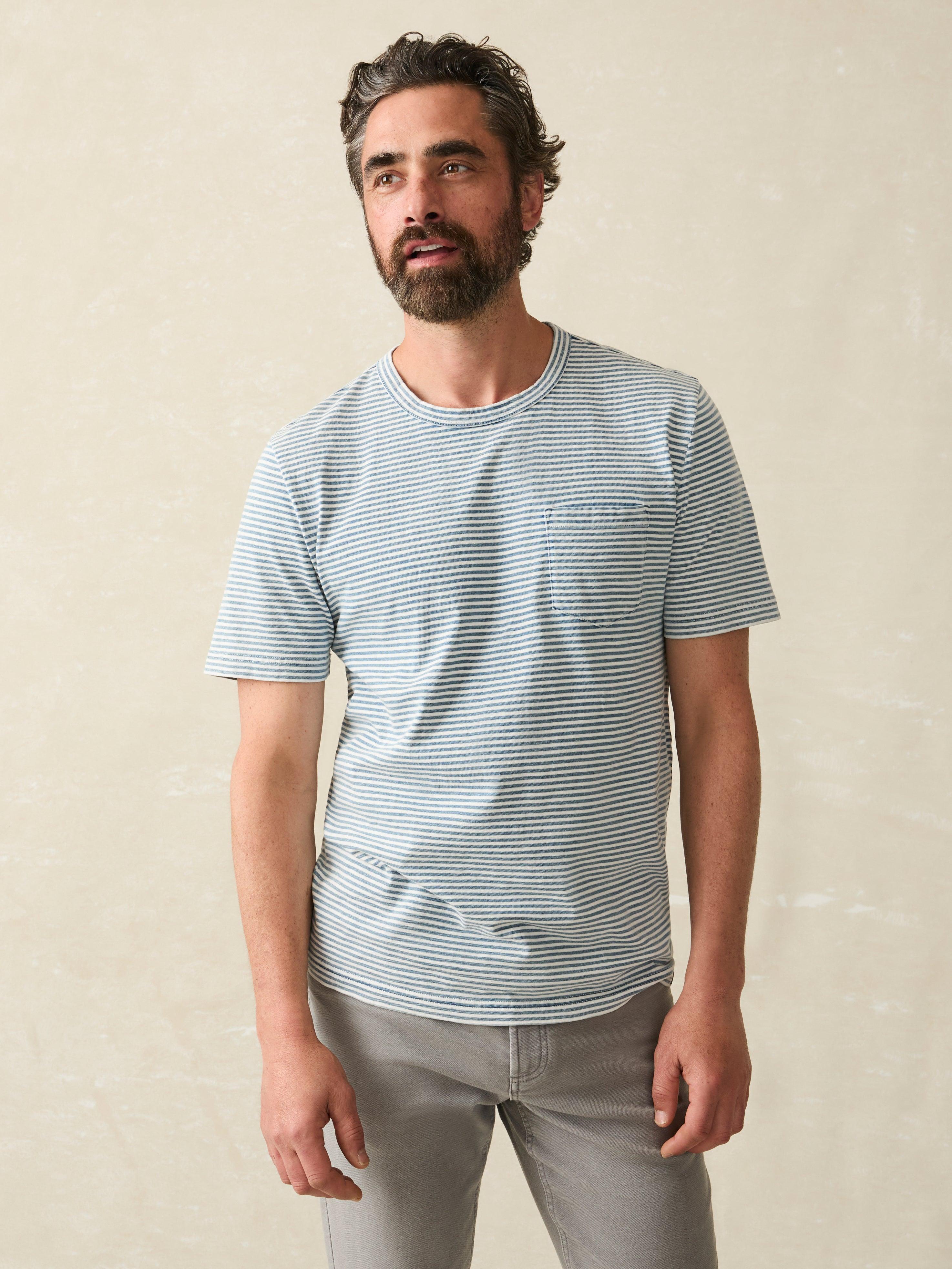 Short-Sleeve Indigo Pocket Tee - Azure Stream Stripe Male Product Image