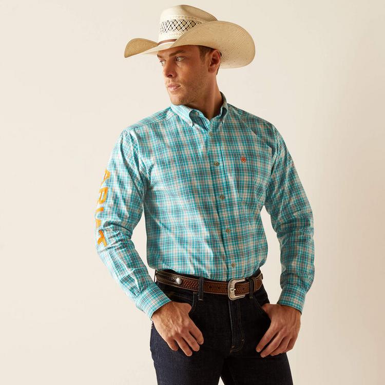 Ariat® Men's L/S Turquoise Plaid Pro Series Team Vincent Classic Fit Button Shirt Product Image