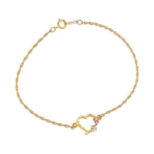 Black Hills Gold Tri Tone Leaf Heart Bracelet, Womens, 10k Gold Product Image