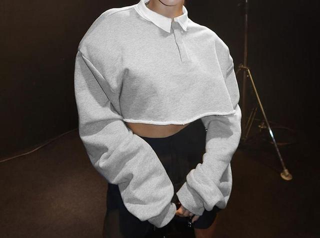 Contrast Collar Crop Pullover Product Image