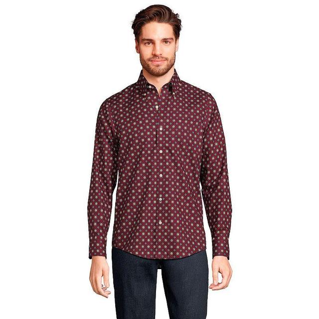 Mens Lands End Traditional-Fit No-Iron Twill Button-Down Shirt Red Geo Product Image