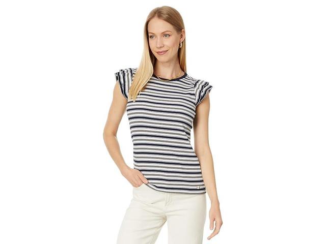 Tommy Hilfiger Stripe Ruffle Sleeve Top (Sky Captain Multi) Women's Clothing Product Image