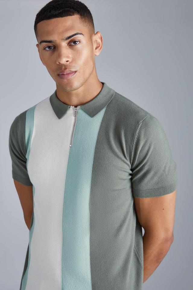 Short Sleeve Regular Fit Colour Block Polo | boohooMAN USA Product Image