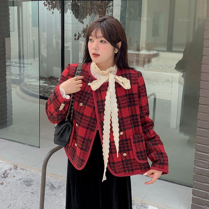 Plus Size Plaid Double-Breasted Jacket Product Image