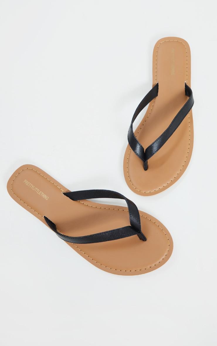 Black Real Leather Contrast Sole Toe Thong Sandals Product Image