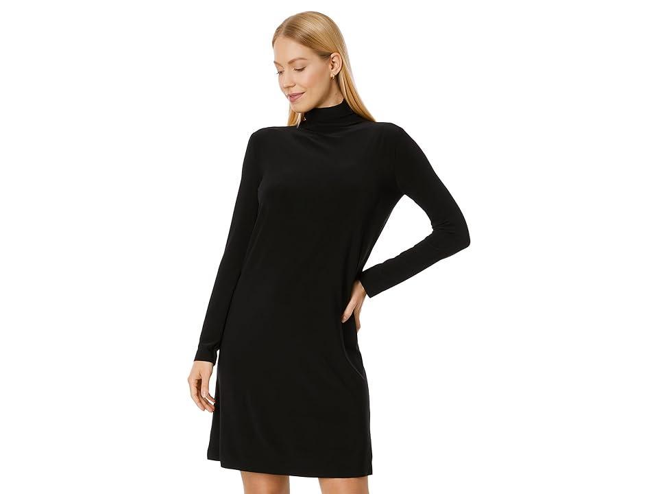 Norma Kamali Long Sleeve Turtleneck Dress To Knee (Black) Women's Dress Product Image