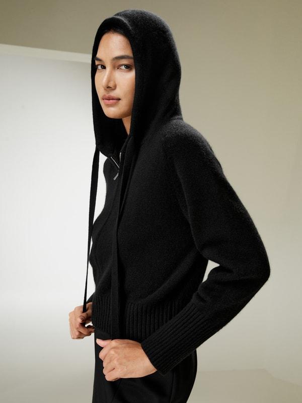 Short Zip-Up Wool Cashmere Hoodie Product Image