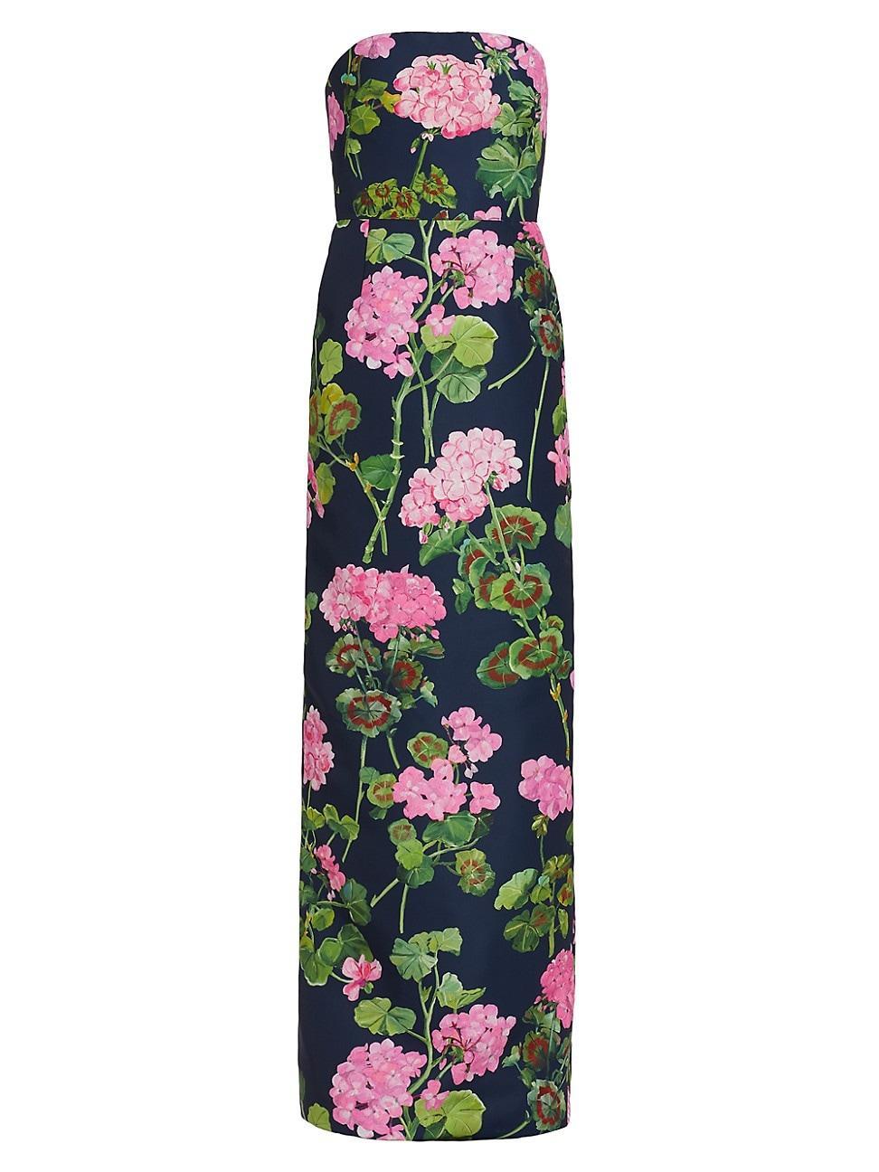 Womens Strapless Geranium-Print Column Gown Product Image