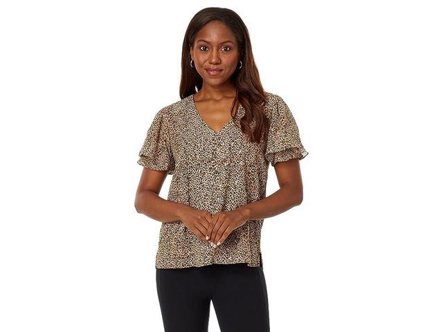 Vince Camuto V-Neck Tulip Sleeve Blouse (Foxtrot) Women's Clothing Product Image