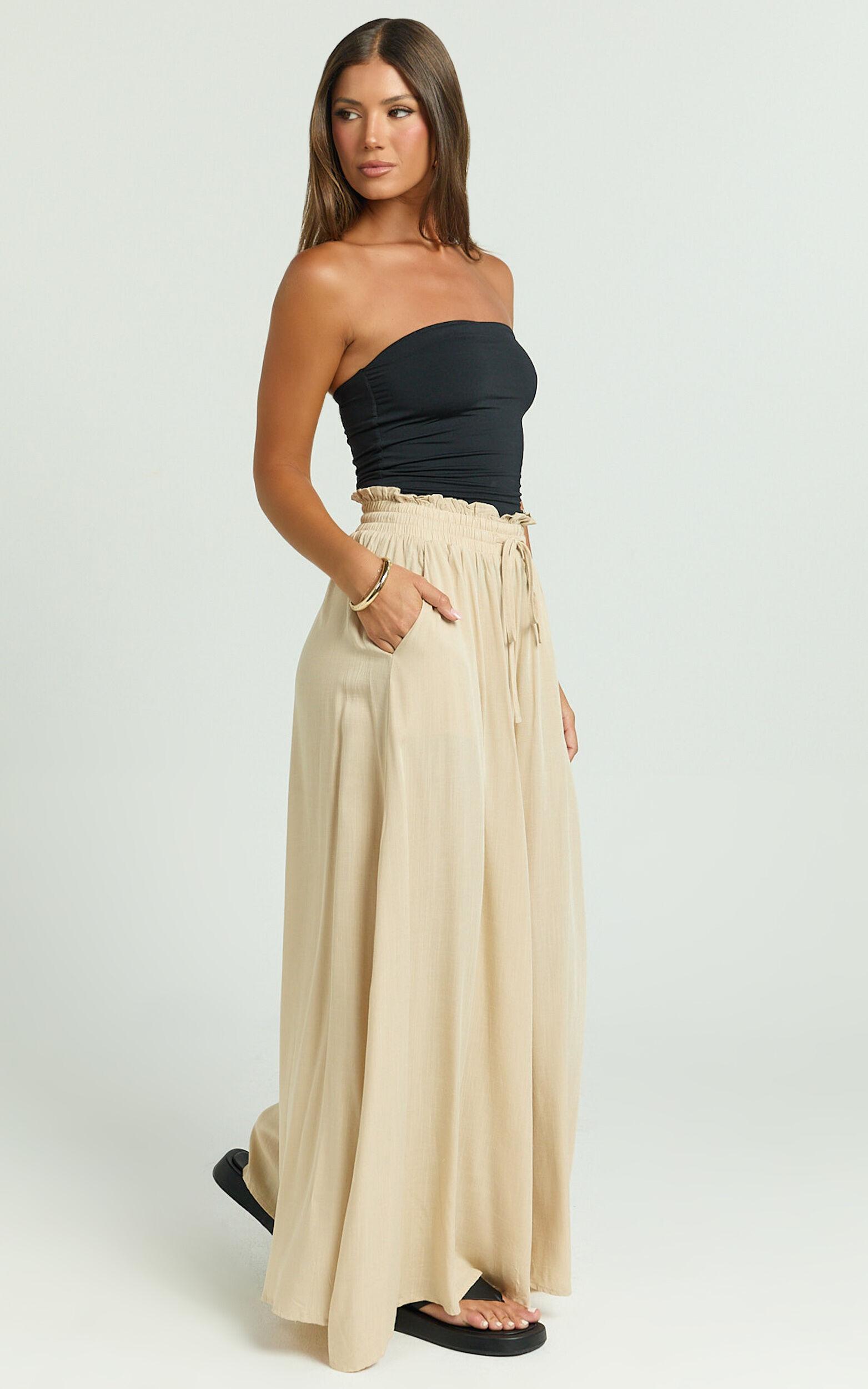 Hany Pants - High Waist Drawstring Wide Leg Pants in Stone Product Image