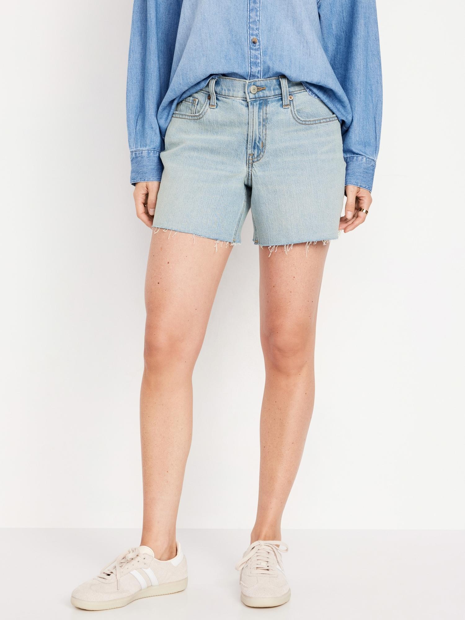 Mid-Rise Boyfriend Cut-Off Jean Shorts -- 5-inch inseam Product Image