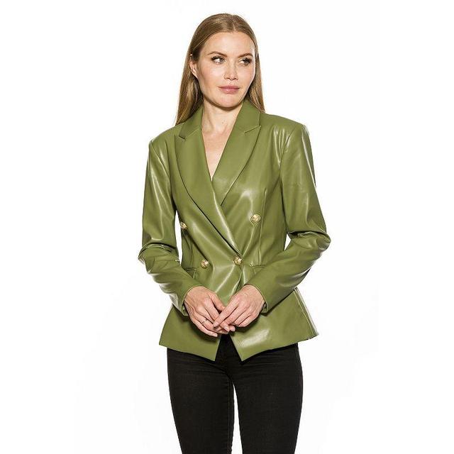 Womens ALEXIA ADMOR Classic Faux-Leather Double-Breasted Blazer Green Product Image