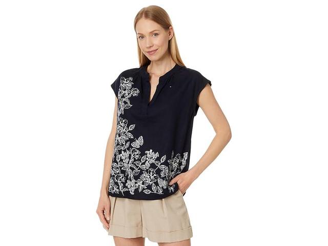 Tommy Hilfiger Short Sleeve Butterfly Popover (Sky Captain) Women's Clothing Product Image